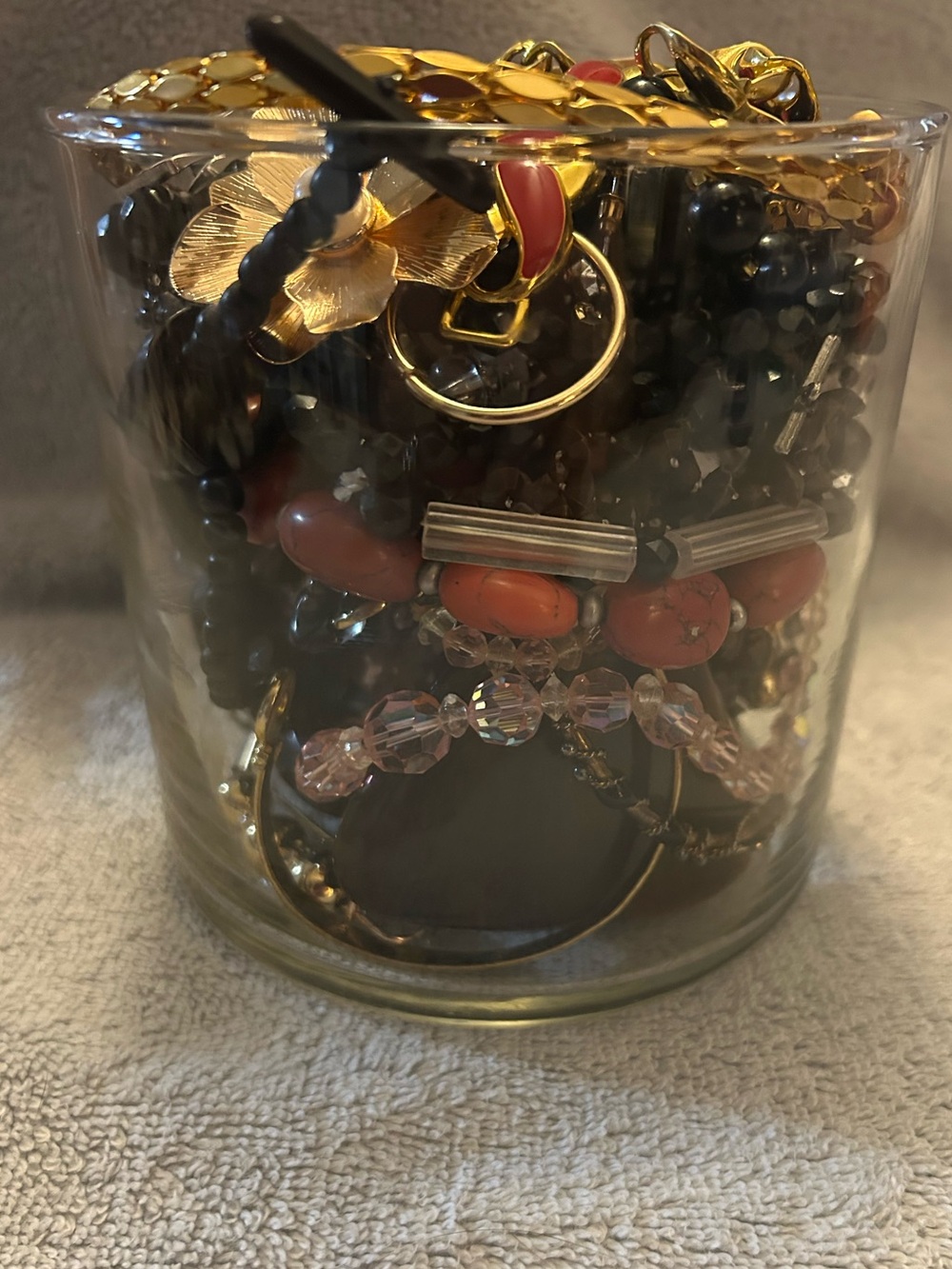 Mixed Jewelry Jar 14 Necklace + 6 Bracelet + 10 pr earrings vintage to modern